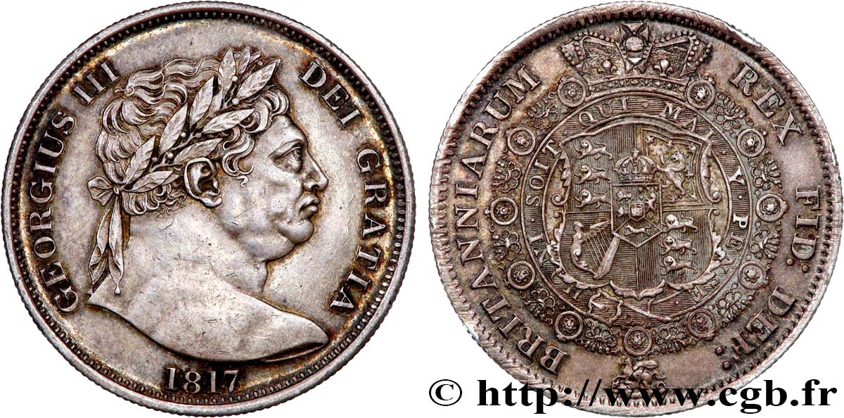 GRANDE-BRETAGNE - GEORGES III 1/2 Crown 1817 Londres TTB+ 