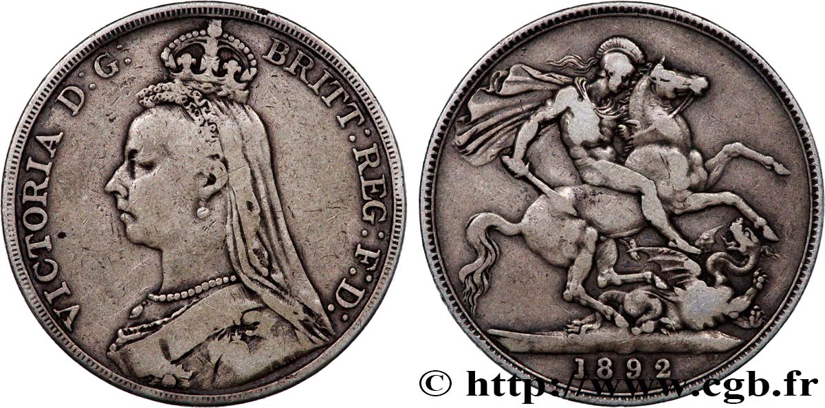 ROYAUME-UNI 1 Crown Victoria buste du jubilé 1892  TB 