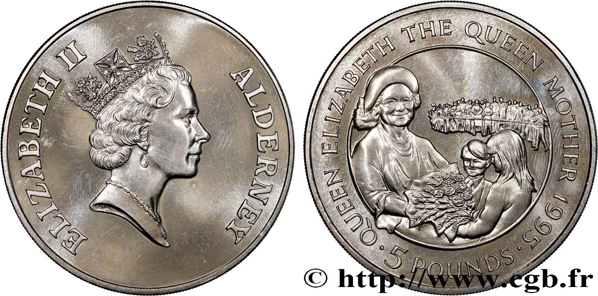 AURIGNY 5 Pounds Queen Mother 1995  SPL 