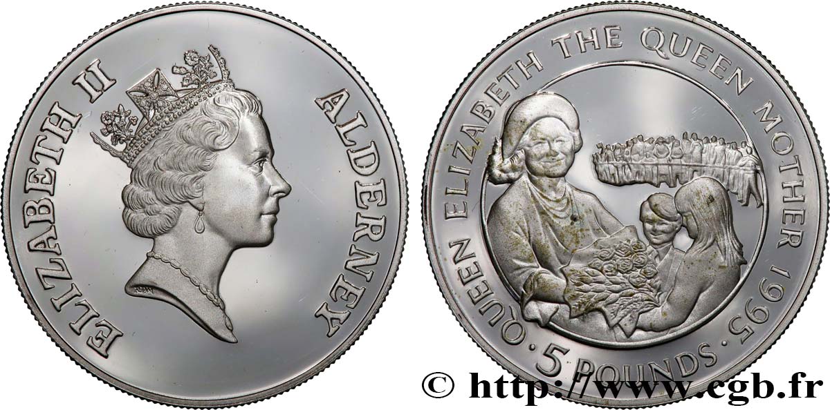 AURIGNY 5 Pounds Proof Queen Mother 1995  SPL 