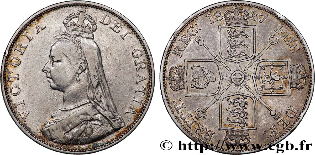 ROYAUME-UNI Double Florin Victoria buste du jubilé 1887  TTB 