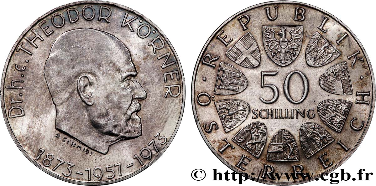 AUTRICHE 50 Schilling 100e anniversaire de la naissance du Dr Theodor Körner 1973  SUP 