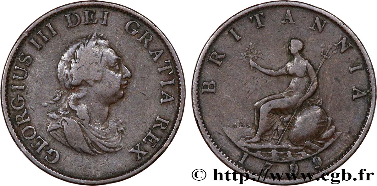 UNITED KINGDOM 1/2 Penny Georges III 1799 Soho VF 