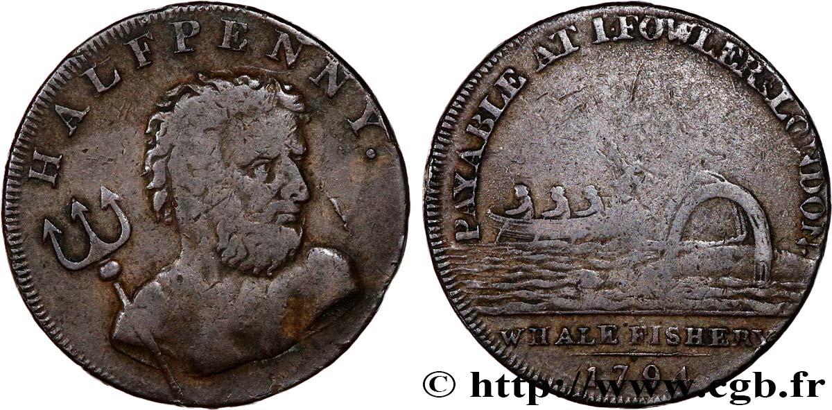 VEREINIGTEN KÖNIGREICH (TOKENS) 1/2 Penny Londres (Middlesex) Pêcheries de Baleines Fowler 1794  S 