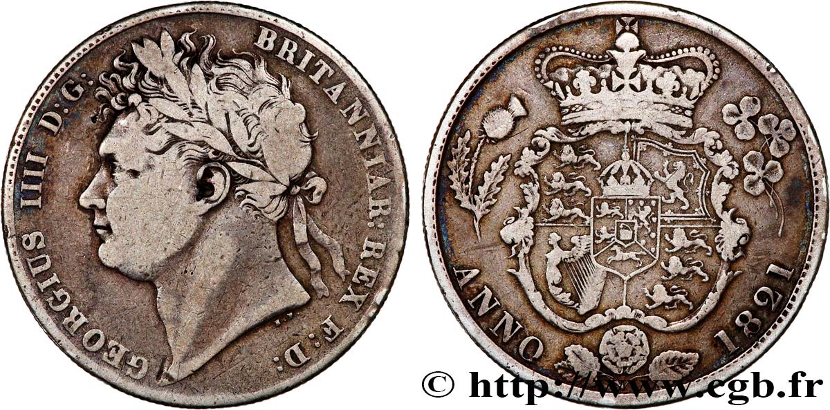 ROYAUME-UNI 1/2 Crown Georges IIII / emblème 1821  TB 
