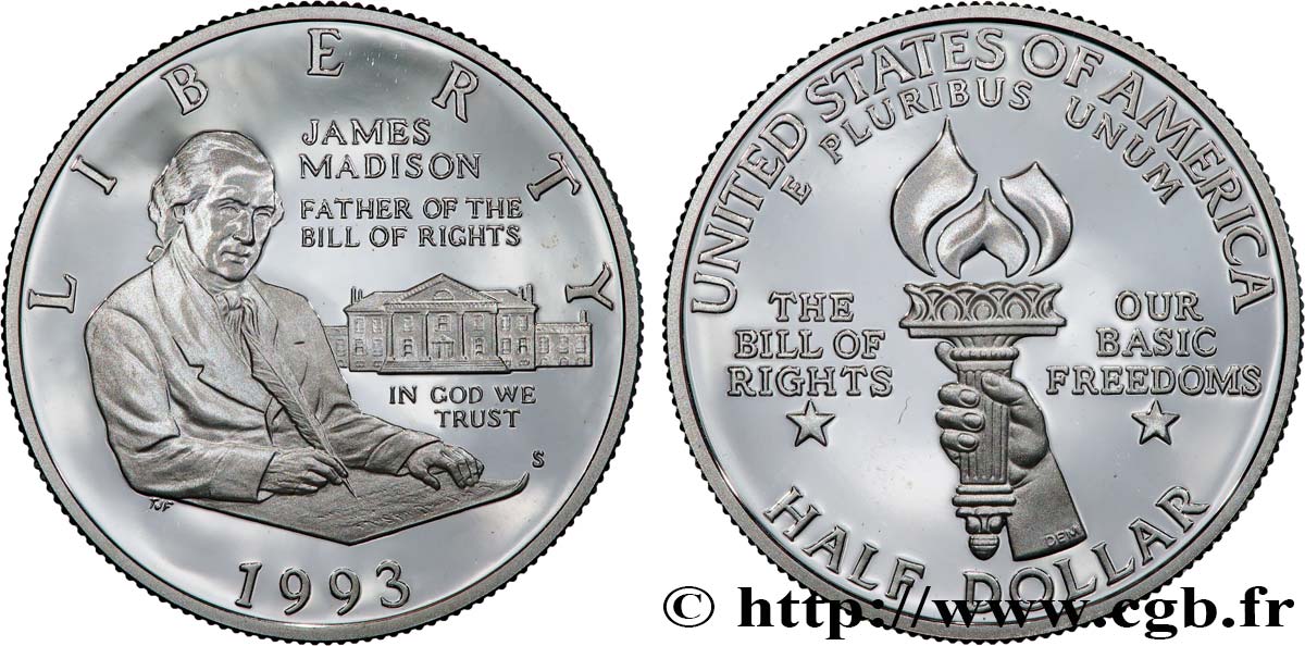 UNITED STATES OF AMERICA 1/2 Dollar Proof la Déclaration des Droits 1993 San Francisco MS 