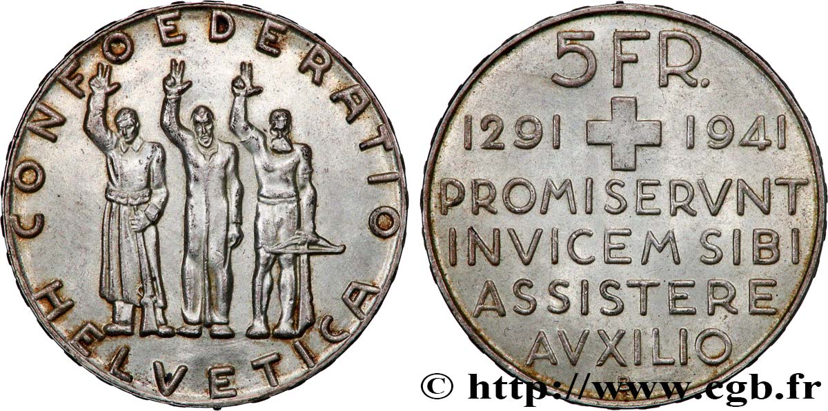 SWITZERLAND 5 Francs 650e anniversaire de la confédération 1941 Berne AU 
