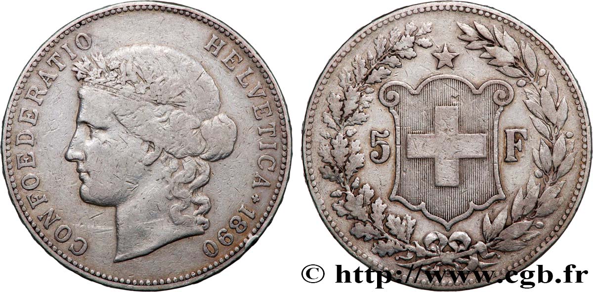 SCHWEIZ 5 Francs Helvetia 1890 Berne fSS 