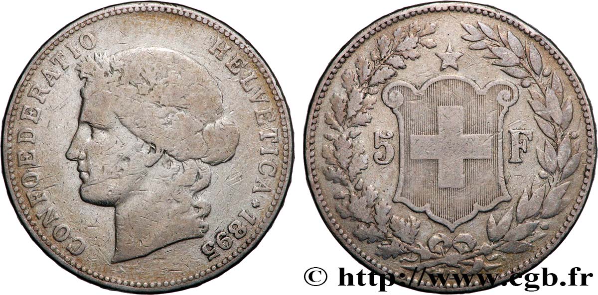 SUISSE 5 Francs Helvetia 1895 Berne TB 