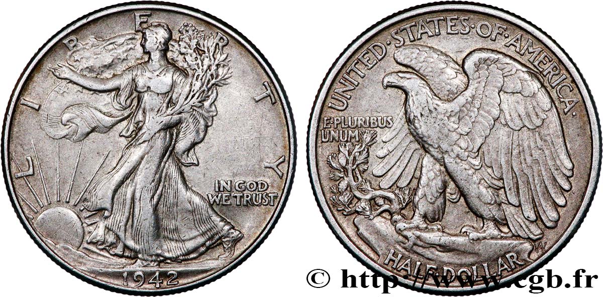 STATI UNITI D AMERICA 1/2 Dollar Walking Liberty 1942 Philadelphie BB 