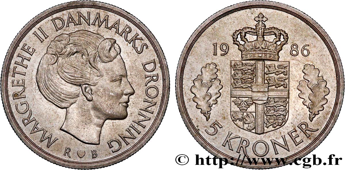 DINAMARCA 5 Kroner Margrethe II 1986 Copenhague EBC 