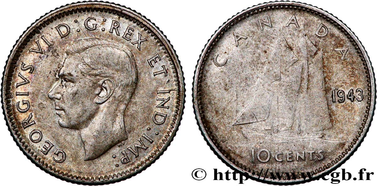 CANADA 10 Cents Georges VI 1943  q.BB 
