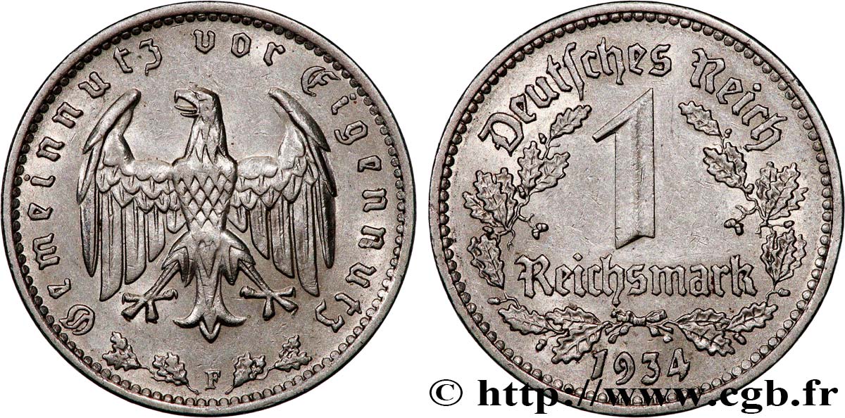 DEUTSCHLAND 1 Reichsmark aigle 1934 Stuttgart VZ 