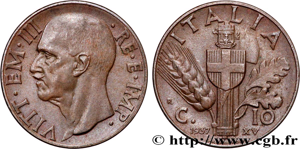 ITALIEN 10 Centesimi Victor Emmanuel III 1937 Rome - R SS 