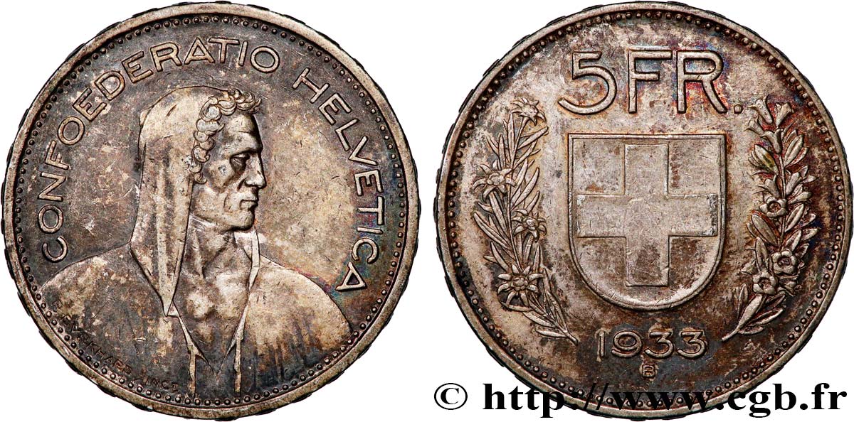 SUISSE 5 Francs Berger des alpes 1933 Berne TTB 