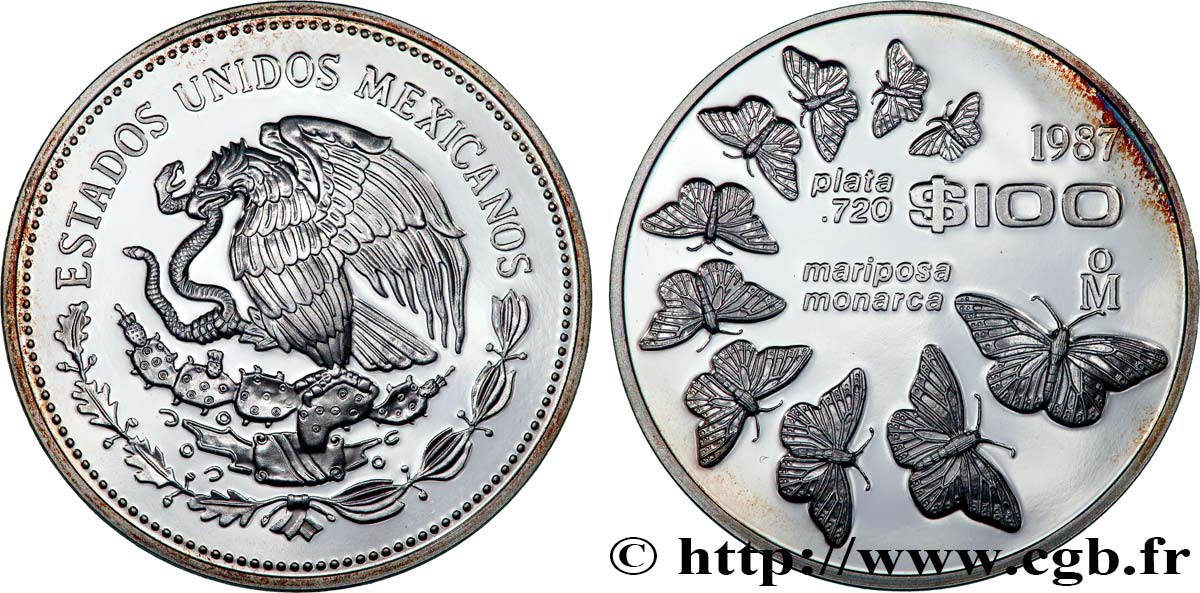 MEXIQUE 100 Pesos Proof Papillons Monarques 1987  SPL 