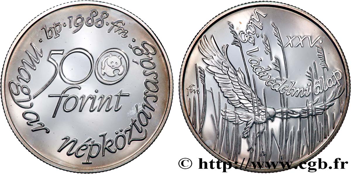 HONGRIE 500 Forint Proof Busard cendré 25e anniversaire WWF 1988 Budapest SPL 