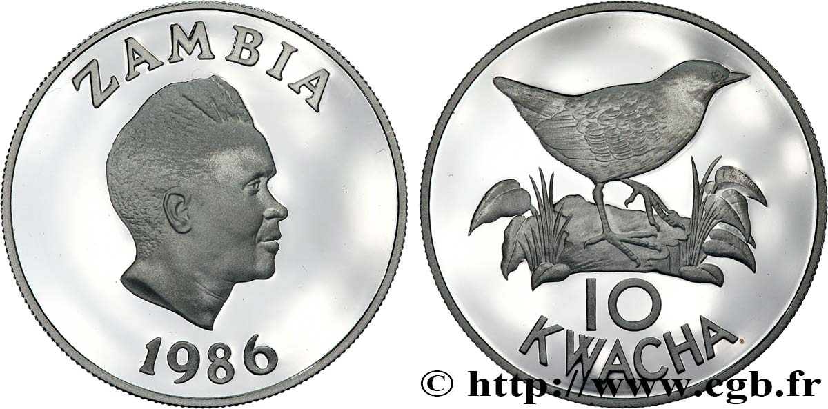 ZAMBIE 10 Kwacha Proof  Râle à miroir 1986  FDC 