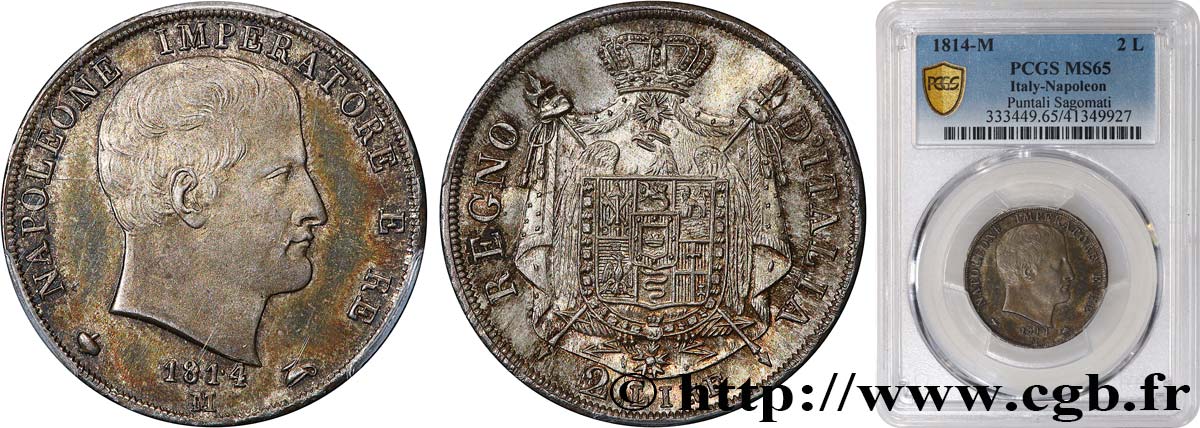 ITALIEN - Königreich Italien - NAPOLÉON I. 2 Lire 1814 Milan ST65 PCGS
