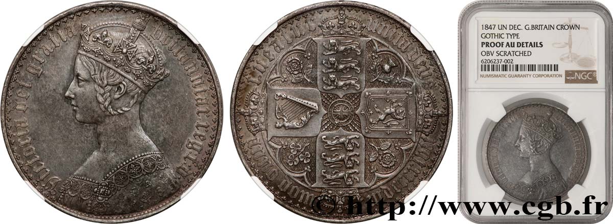 GROßBRITANNIEN - VICTORIA Crown, style gothique, Proof 1847  VZ NGC