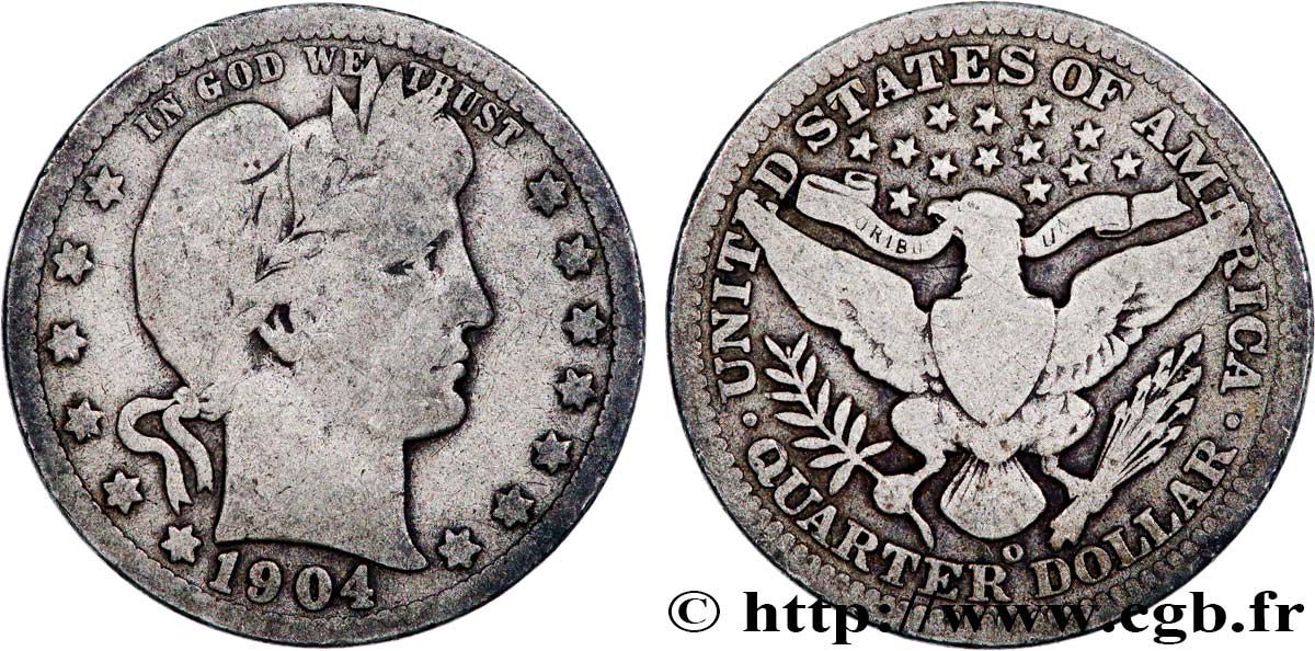 VEREINIGTE STAATEN VON AMERIKA 1/4 Dollar Barber 1904 Nouvelle-Orléans - O S 
