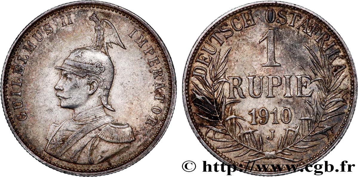 AFRIQUE ORIENTALE ALLEMANDE 1 Rupie (Roupie) Guillaume II Deutsch-Ostafrica 1910 Hambourg TTB 