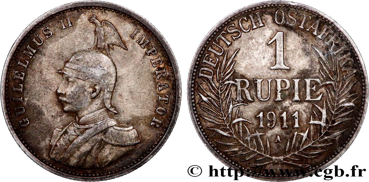 AFRIQUE ORIENTALE ALLEMANDE 1 Rupie (Roupie) Guillaume II Deutsch-Ostafrica 1911 Berlin - A TTB 