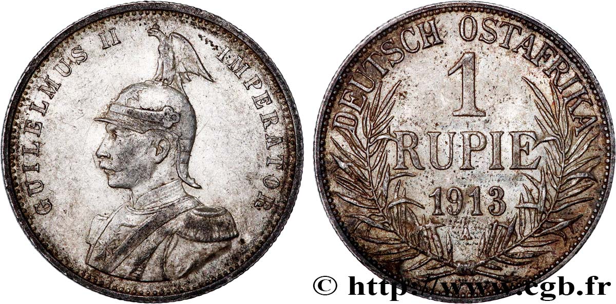 AFRIQUE ORIENTALE ALLEMANDE 1 Rupie (Roupie) Guillaume II Deutsch-Ostafrica 1913 Berlin TTB/TTB+ 