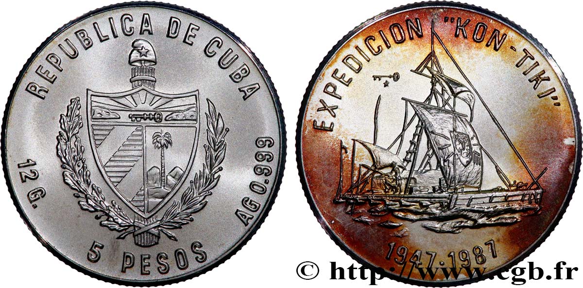 CUBA 5 Pesos Expédition “Kon-Tiki 1987 La Havane SPL 