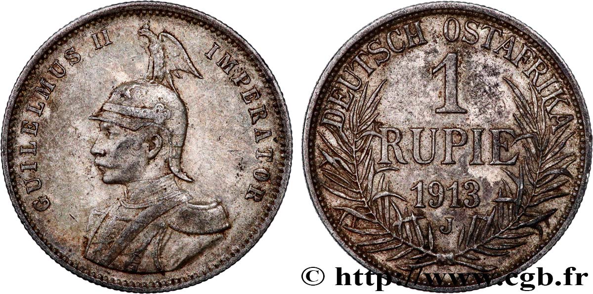 AFRIQUE ORIENTALE ALLEMANDE 1 Rupie (Roupie) Guillaume II Deutsch-Ostafrica 1913 Hambourg TTB 