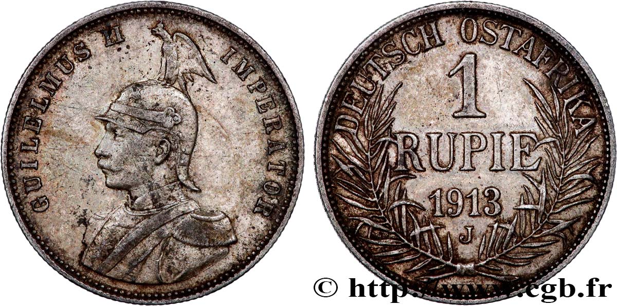 AFRIQUE ORIENTALE ALLEMANDE 1 Rupie (Roupie) Guillaume II Deutsch-Ostafrica 1913 Hambourg TTB 