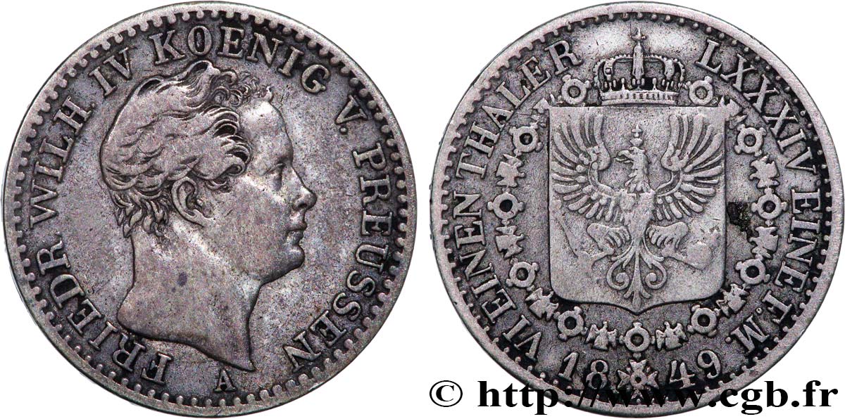 GERMANY 1/6 Thaler Frédéric-Guillaume IV 1849 Berlin XF 