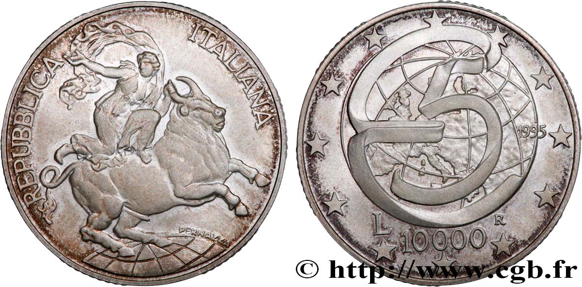 ITALIE 10000 Lire 40e anniversaire de la Conférence de Messine : l’enlèvement d’Europe / carte de l’Europe 1995 Rome - R SUP 
