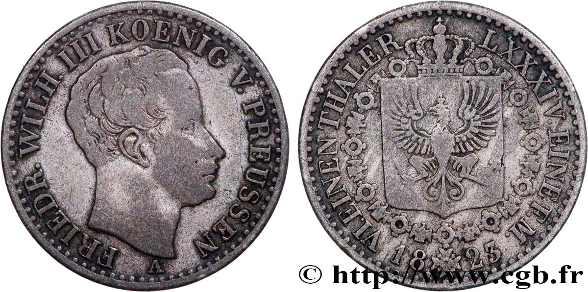 GERMANIA - PRUSSIA 1/6 Thaler Frédéric-Guillaume III 1823 Berlin q.BB 