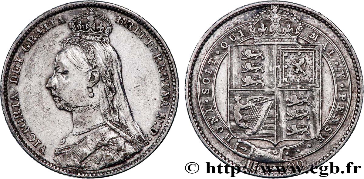 ROYAUME-UNI 1 Shilling Victoria “buste large du jubilé” 1890  TB+ 