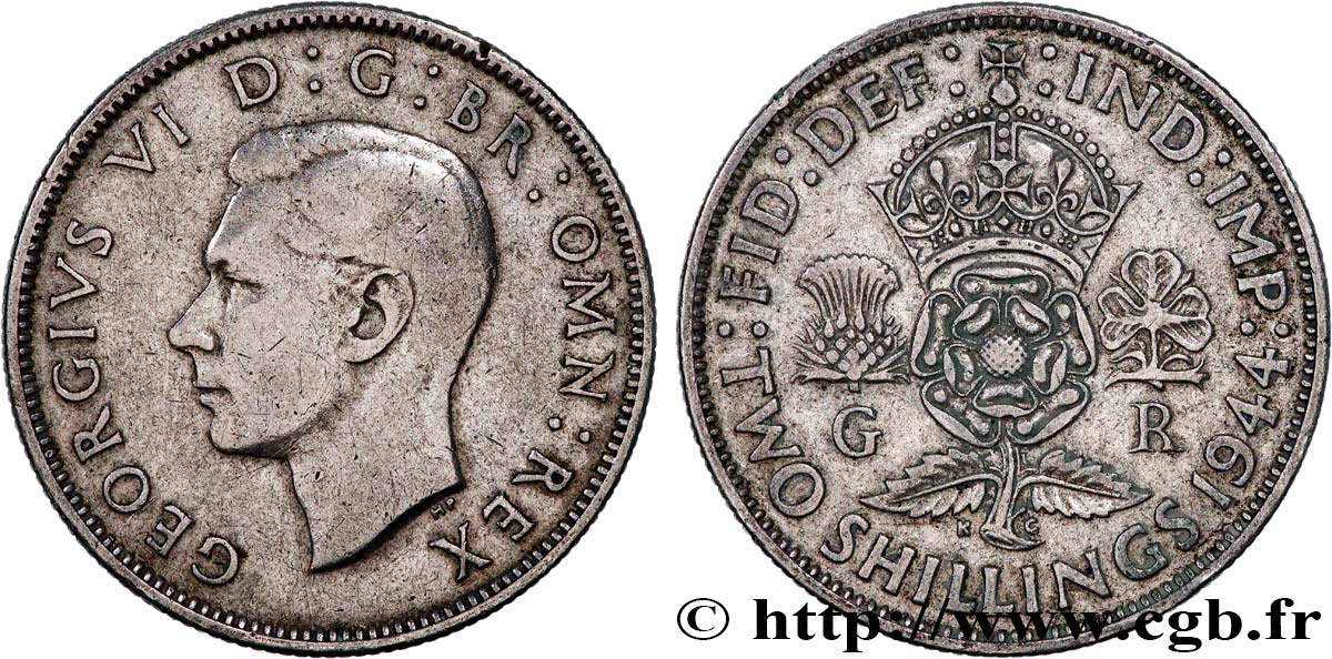 REINO UNIDO 1 Florin (2 Shillings) Georges VI 1944  MBC 