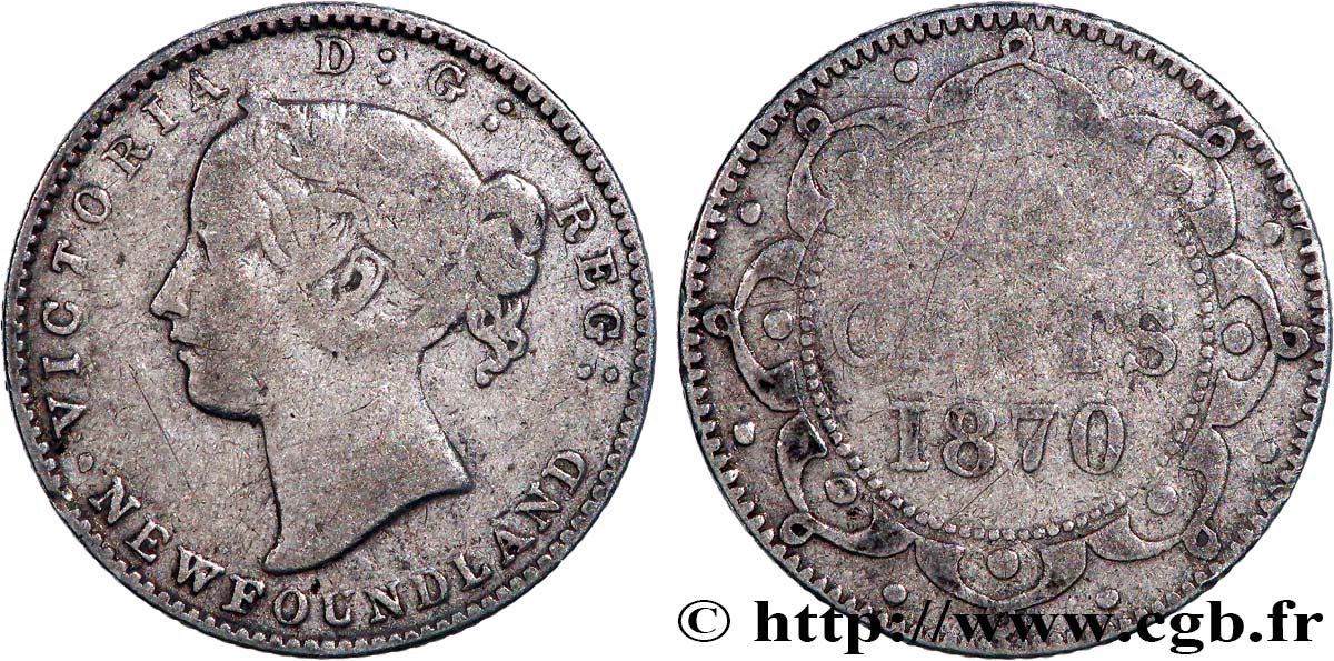 NEWFOUNDLAND 10 Cents Victoria 1870 Heaton F 