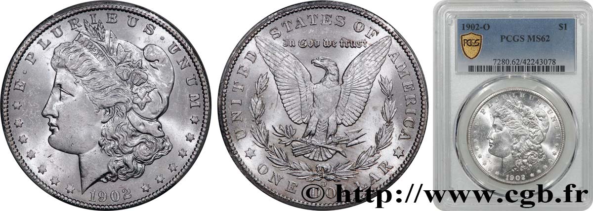 STATI UNITI D AMERICA 1 Dollar Morgan 1902 Nouvelle-Orléans - O SPL62 PCGS