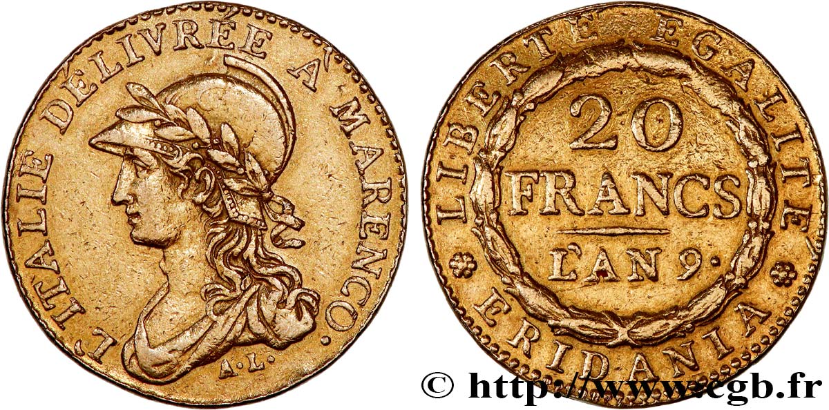 ITALIA - GALLIA SUBALPINA 20 francs Marengo 1801 Turin MBC 
