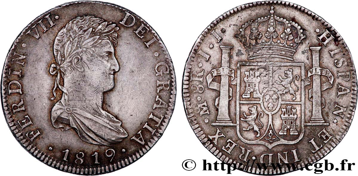 MEXIQUE - FERDINAND VII 8 Reales Ferdinand VII d’Espagne 1819 Mexico TTB+ 