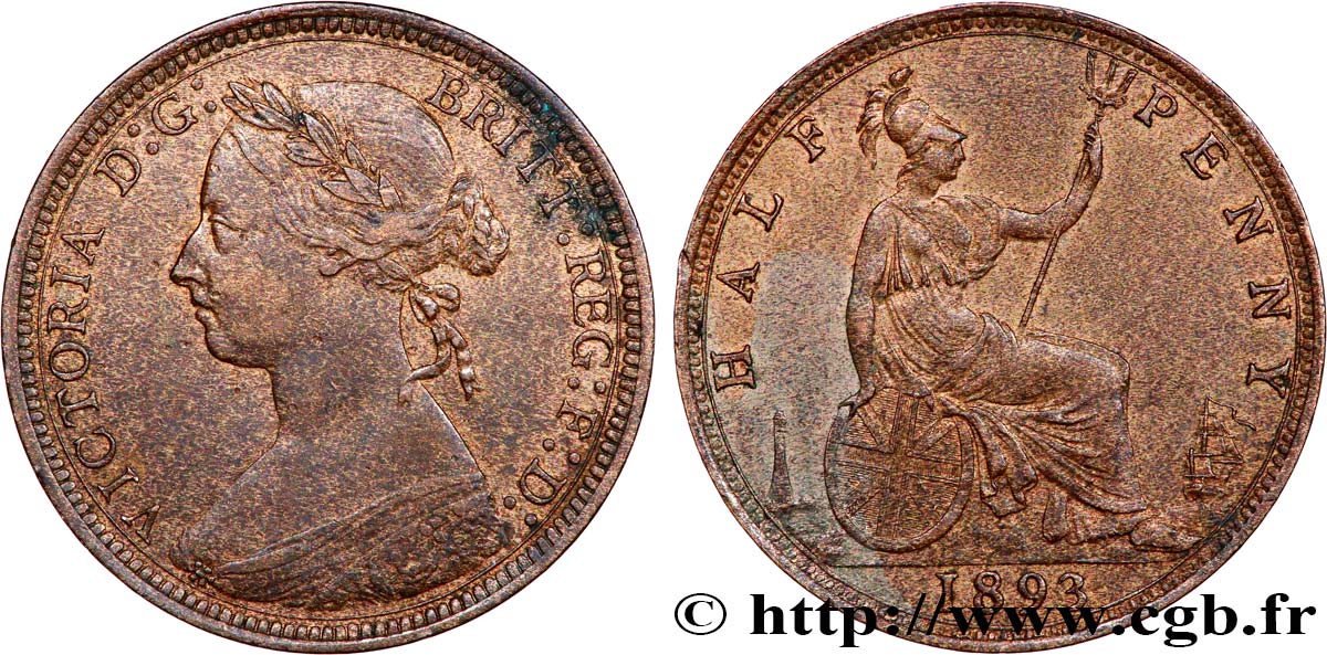 ROYAUME-UNI 1/2 Penny 1893  TTB 
