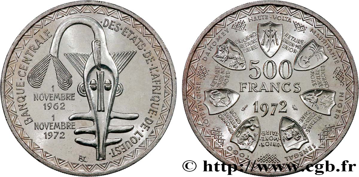 ÉTATS DE L AFRIQUE DE L OUEST (BCEAO) 500 Francs BCEAO 1972 Paris SPL 