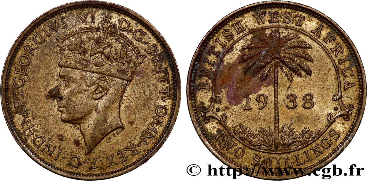 ÁFRICA OCCIDENTAL BRITÁNICA 2 Shillings Georges VI 1938 Kings Norton - KN MBC 