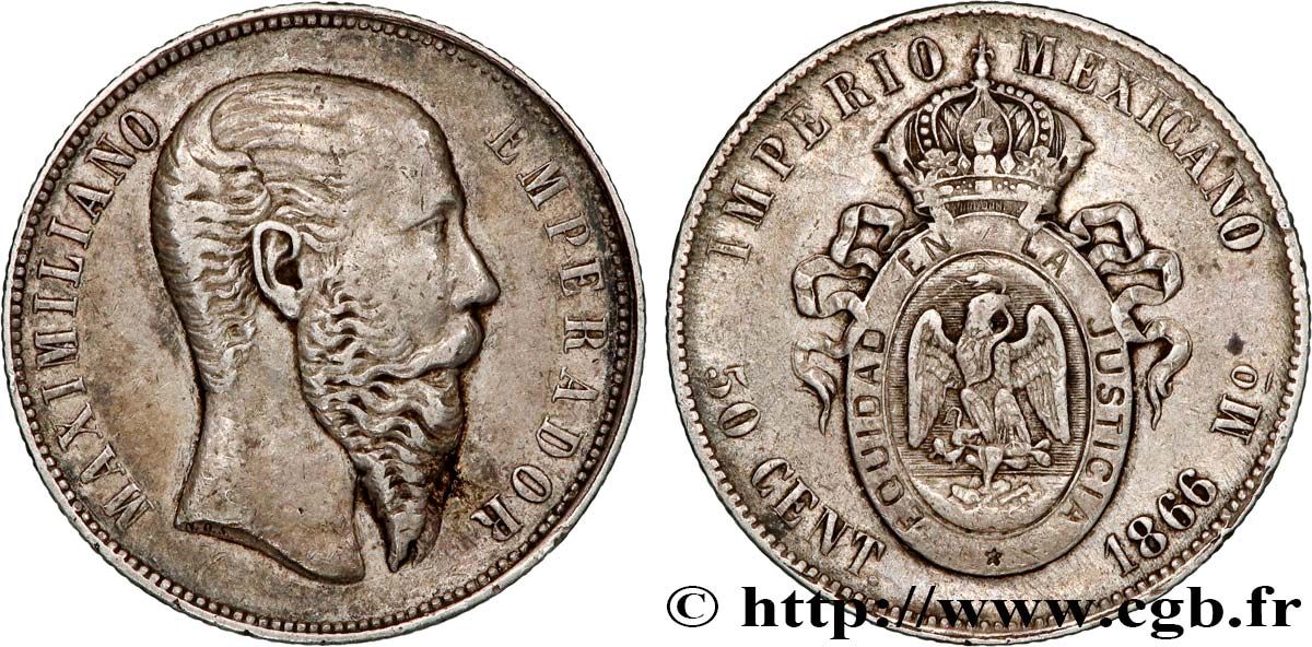 MEXIQUE - MAXIMILIEN Ier 50 Centavos 1866 Mexico TTB 