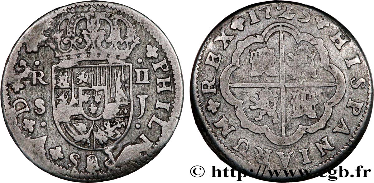 SPAIN 2 Reales Philippe V 1725 Séville VF 