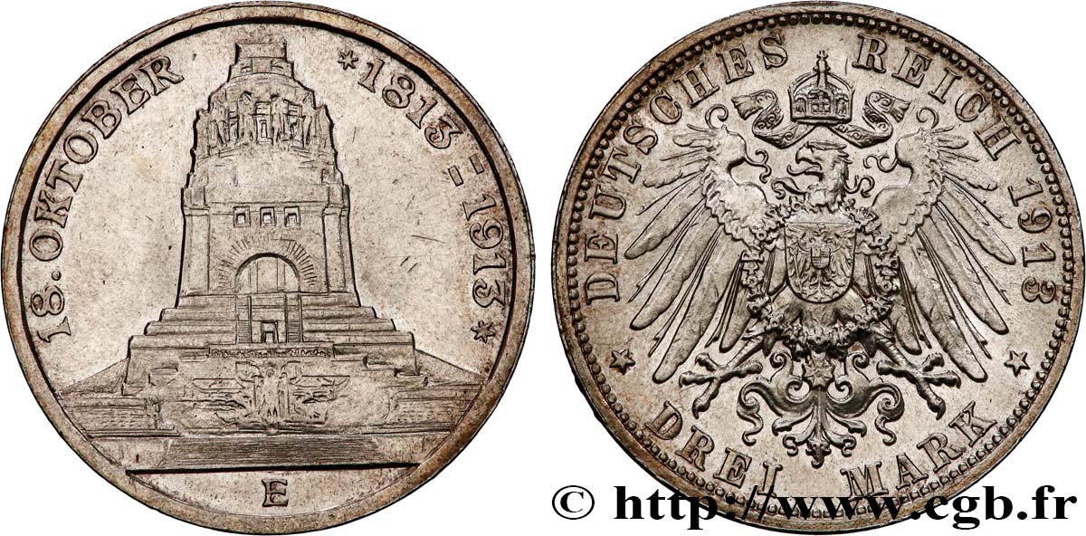 ALLEMAGNE - SAXE 3 Mark ‘Monument de la Bataille des Peuples’  1913 Muldenhütten SUP 