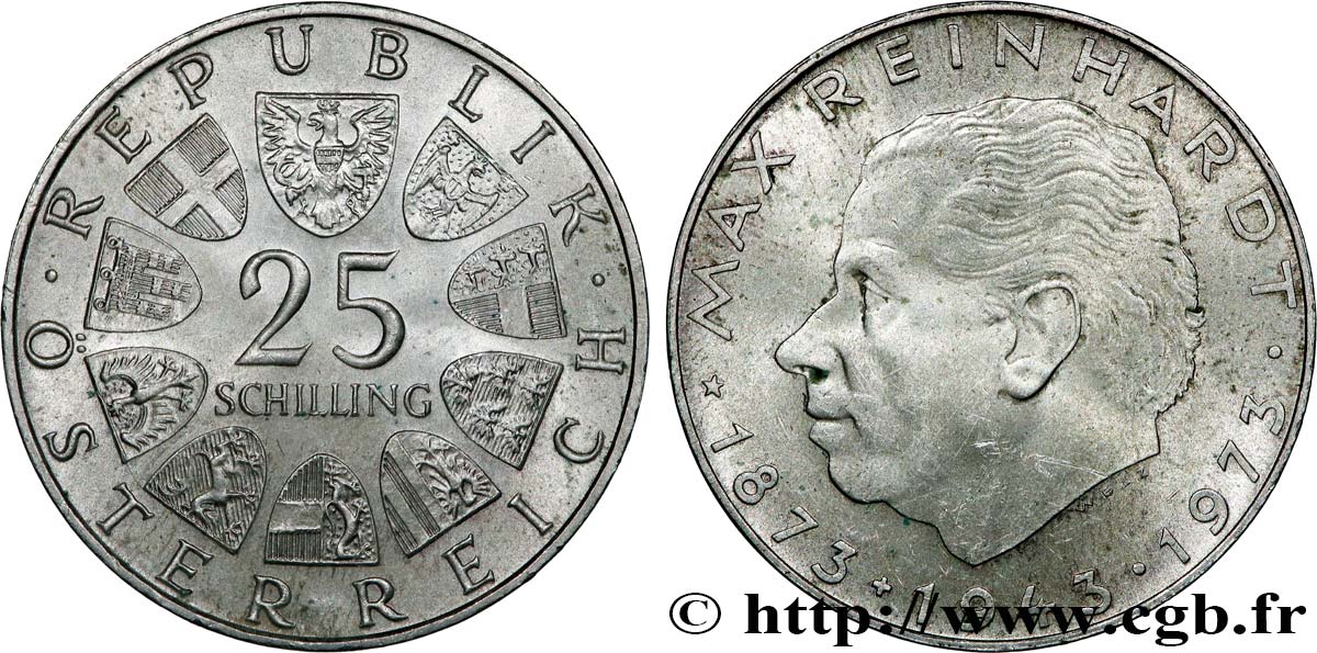 AUSTRIA 25 Schilling 100e anniversaire de la naissance du metteur en scène Max Reinhardt 1973  SC 