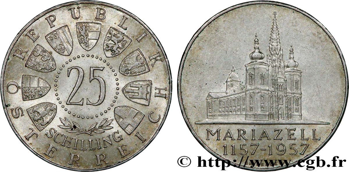 AUSTRIA 25 Schilling 800e anniversaire de Mariazell 1957  EBC 
