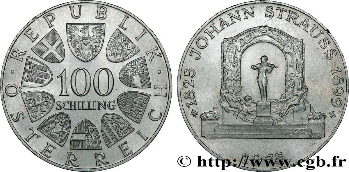 AUSTRIA 100 Schilling 150e anniversaire de la naissance de Johann Strauss 1975  EBC 