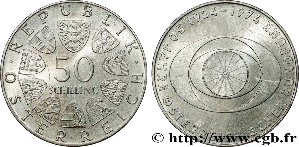 AUSTRIA 50 Schilling 50e anniversaire de la télévision autrichienne 1974  SPL 
